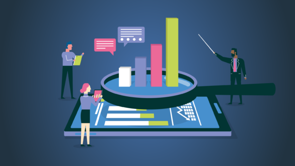 3 people monitoring the statistics and graph