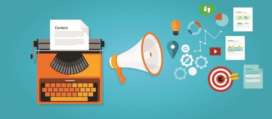 A typewriter with paper and megaphone