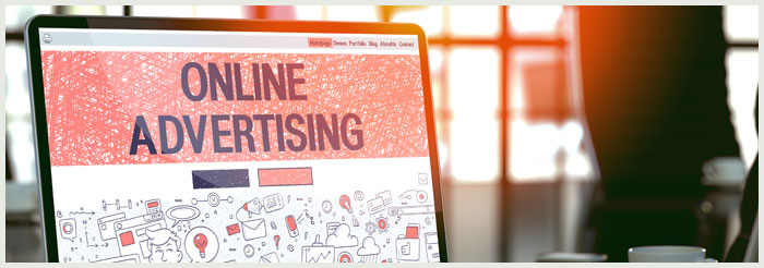 Words 'online advertising' on screen of a laptop