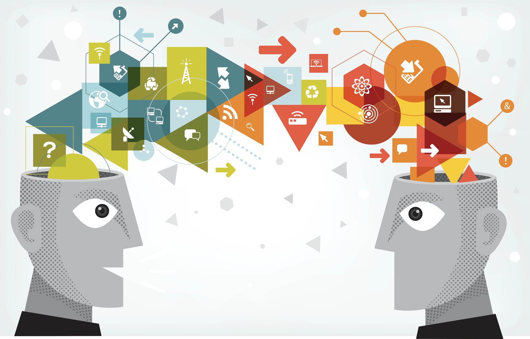 Digital illustration of two men exchanging ideas