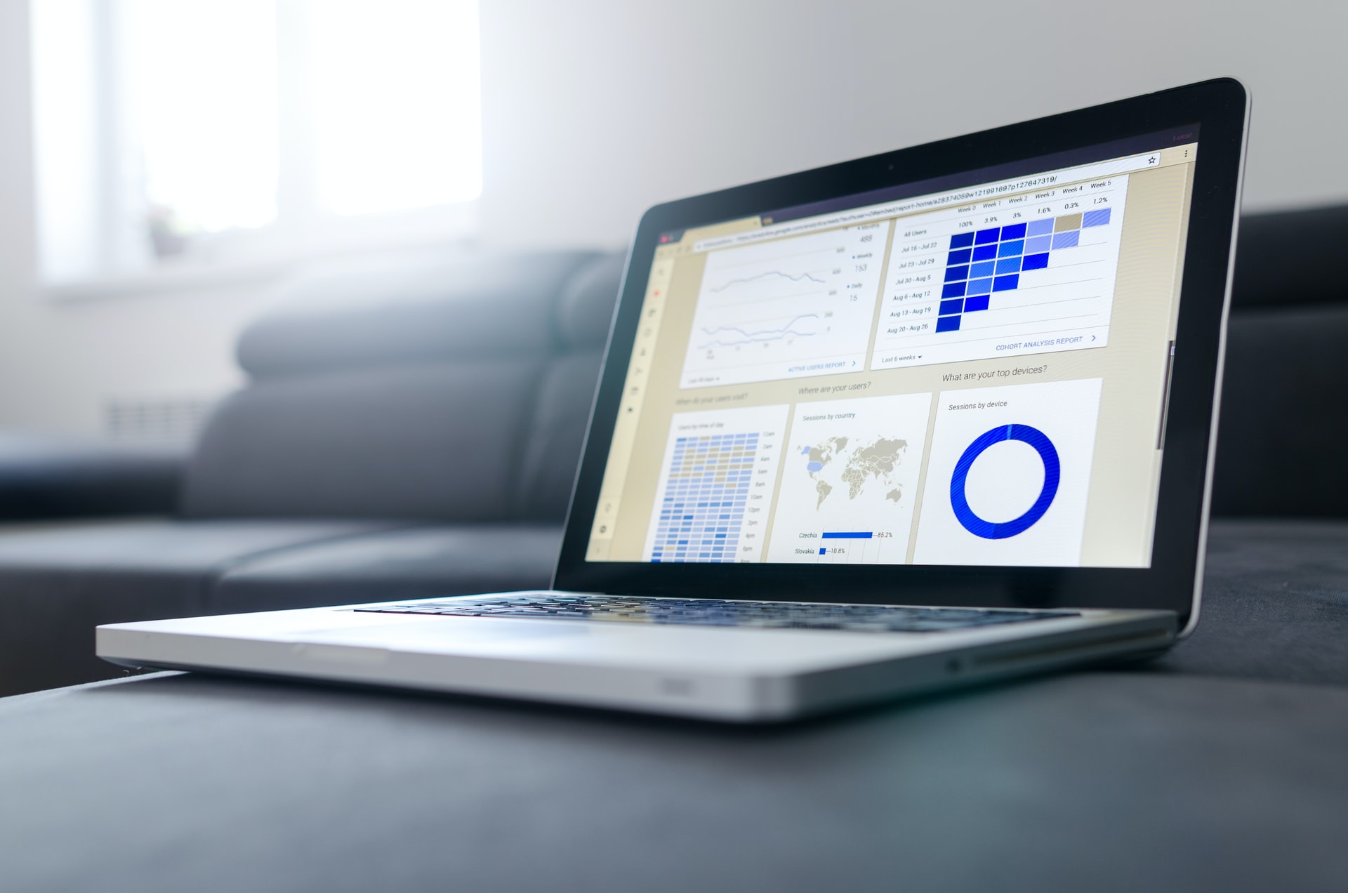 Laptop With Data Analysis for marketing app