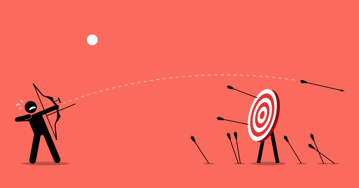 A man in a panic while archery