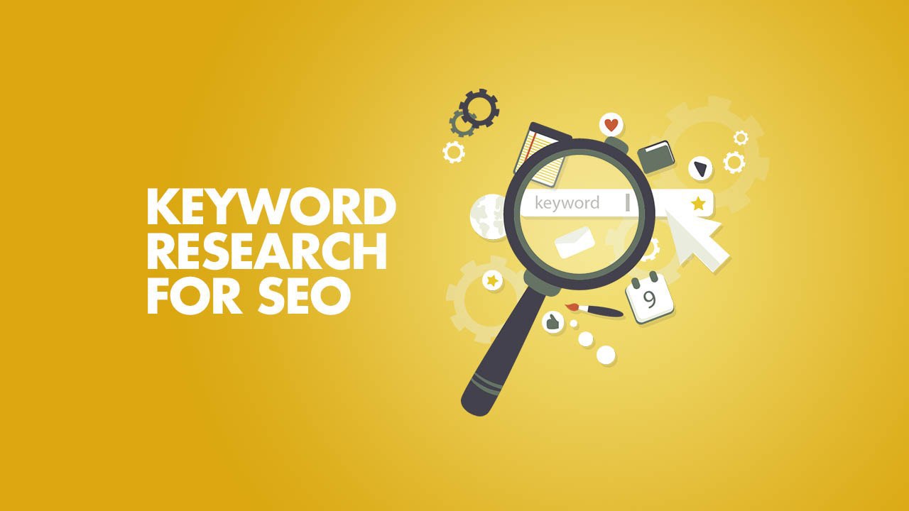 A magnifying glass beside a keyword search