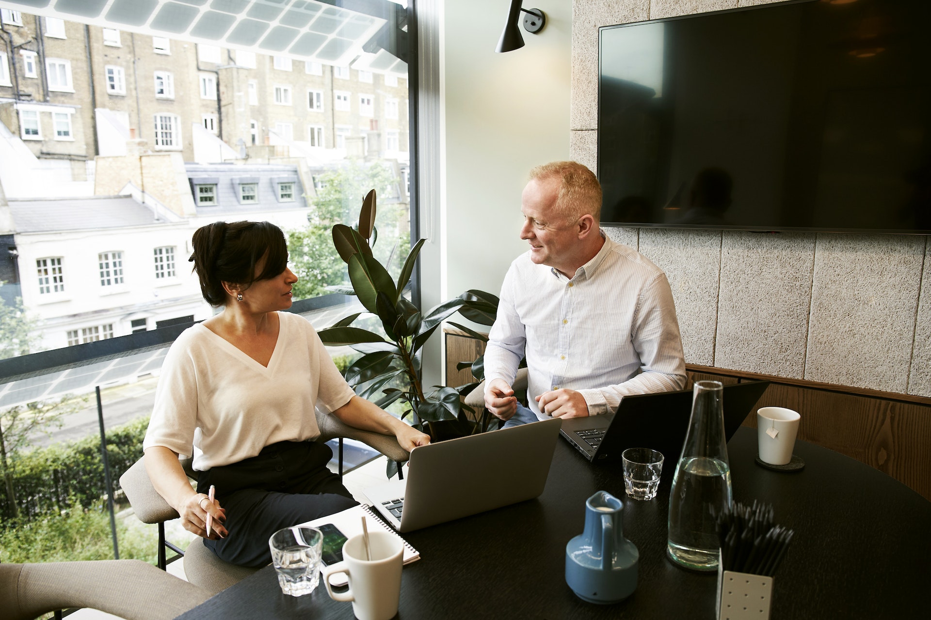 Two business partners discusing ideas