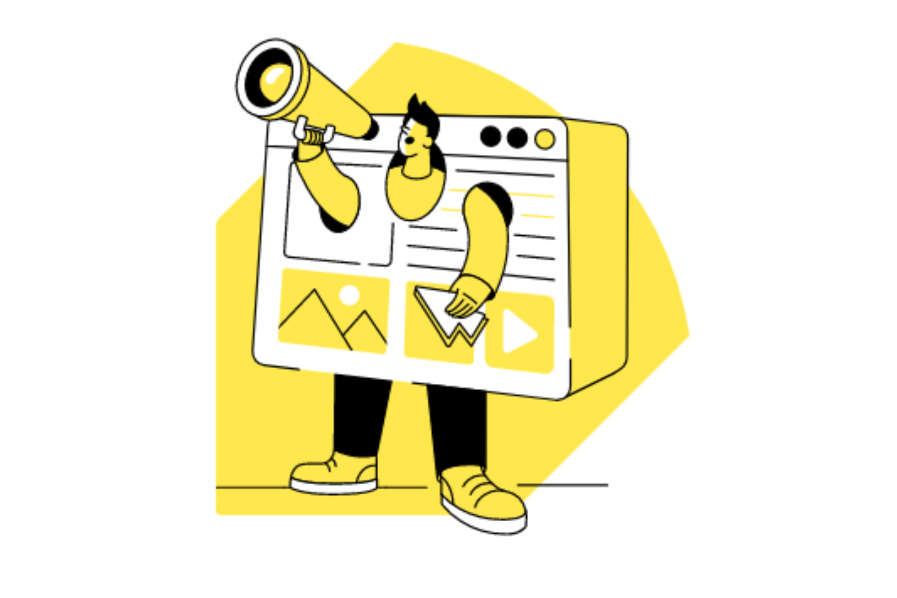 Animated man promoting content