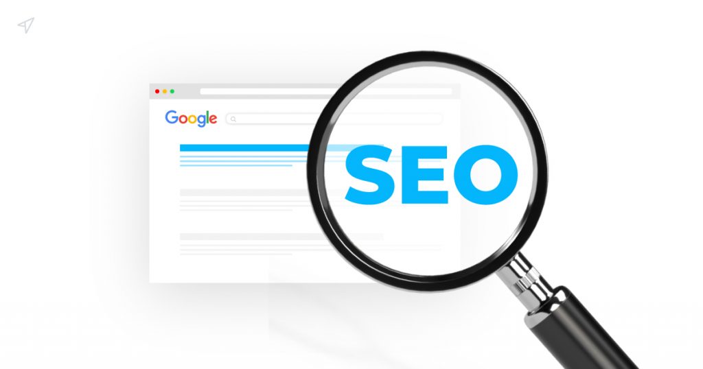 SEO on magnifying glass in a search bar