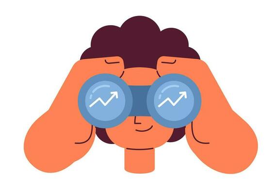 A person in binoculars seeing an arrow going up.