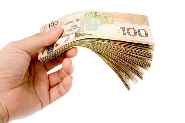 A hand holding canadian money.