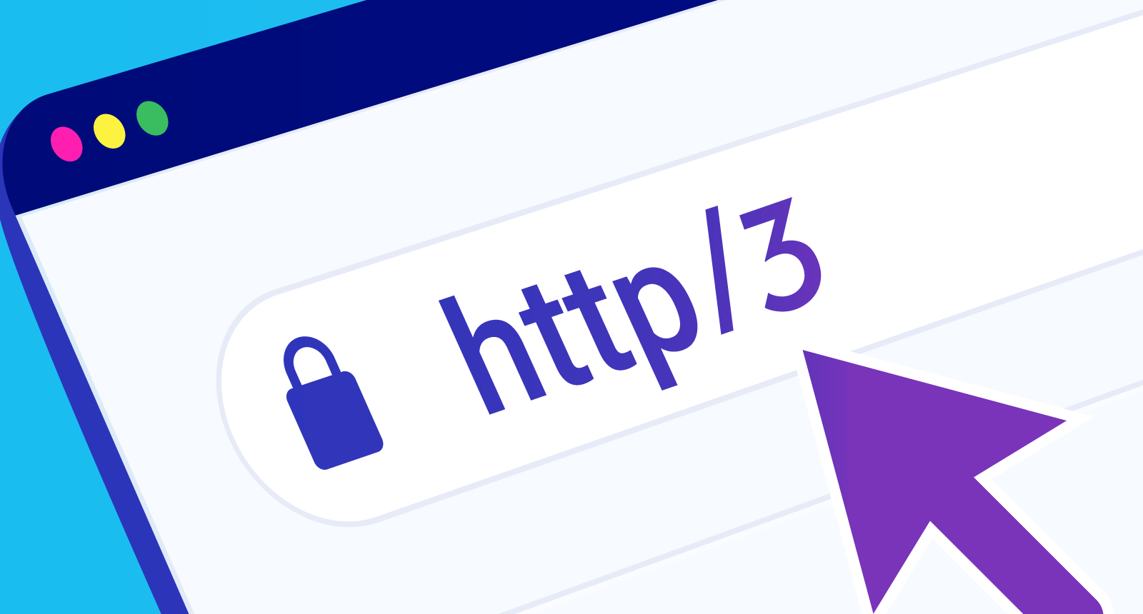 A cursor pointing at HTTP/3 on a search bar.
