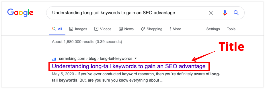 Example of a meta title from the google search results.
