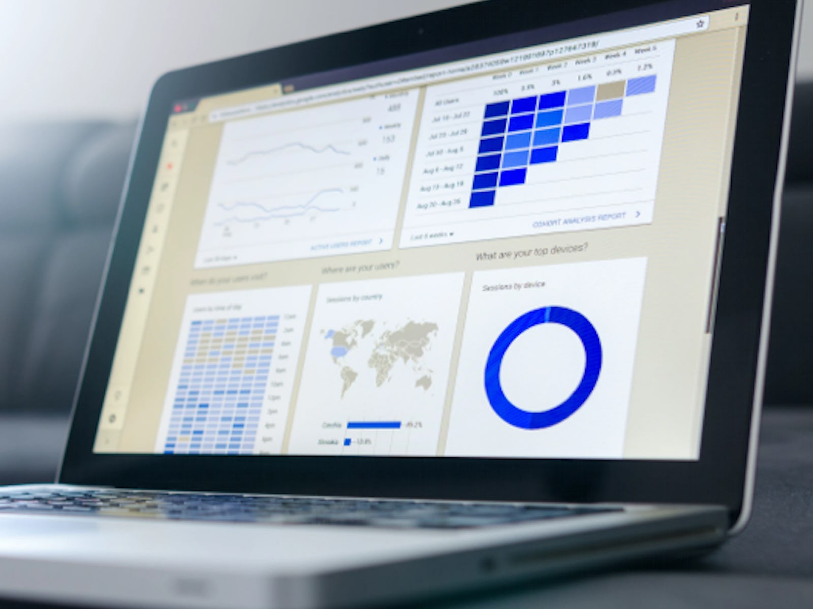 Laptop with blue graphs
