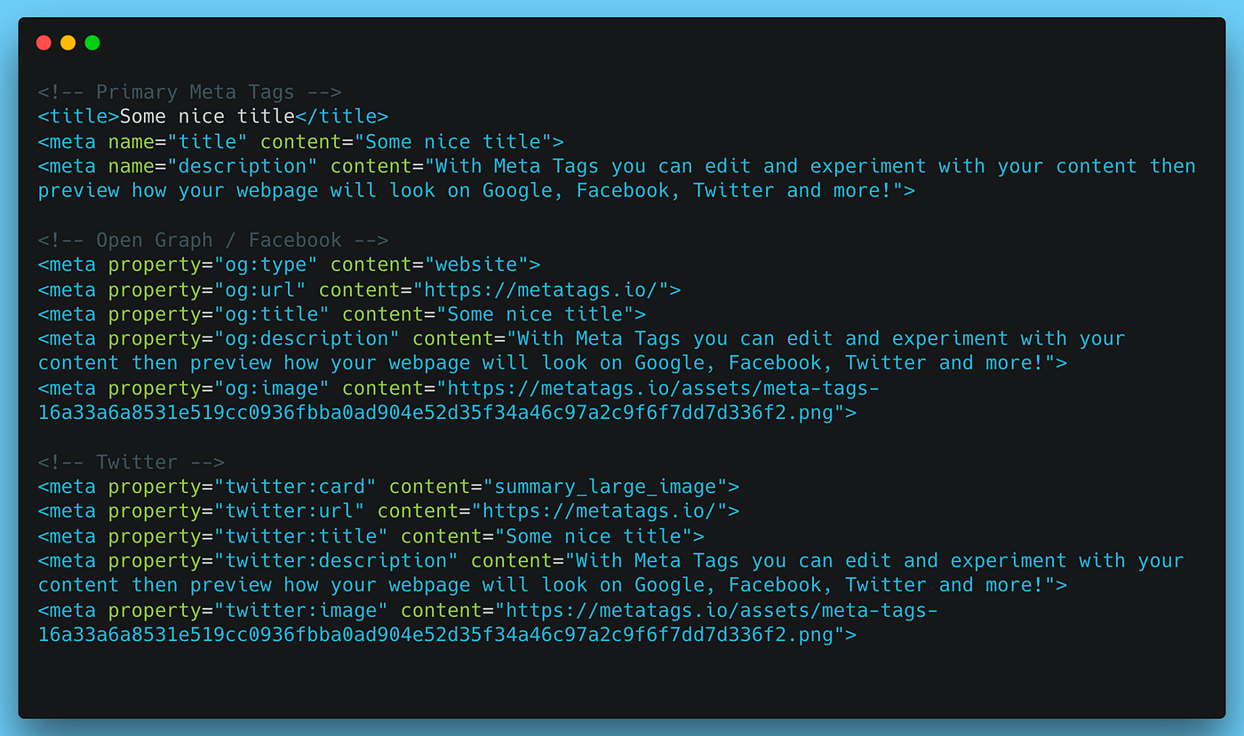 Meta Tags code