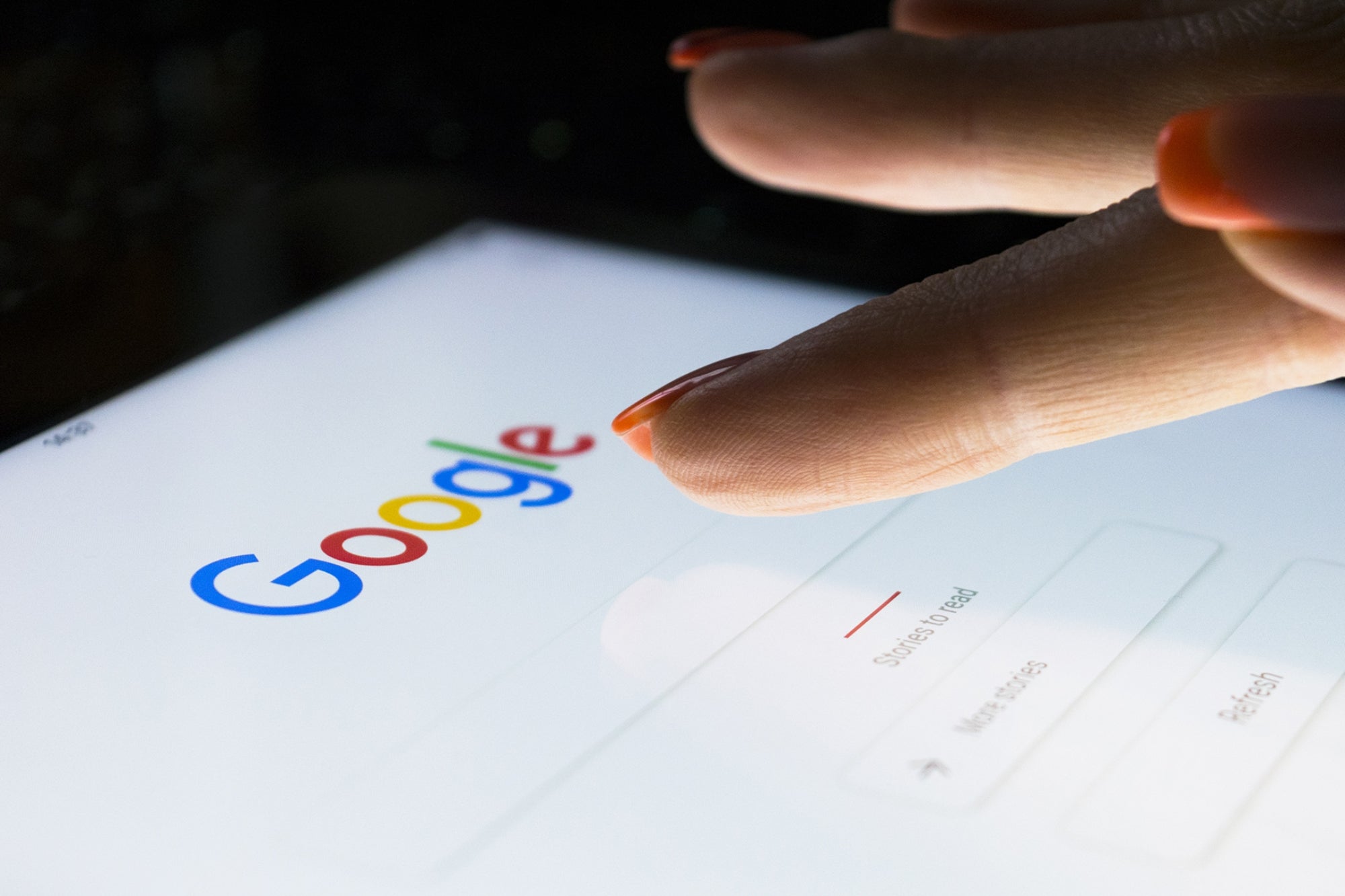 Google search on a tablet